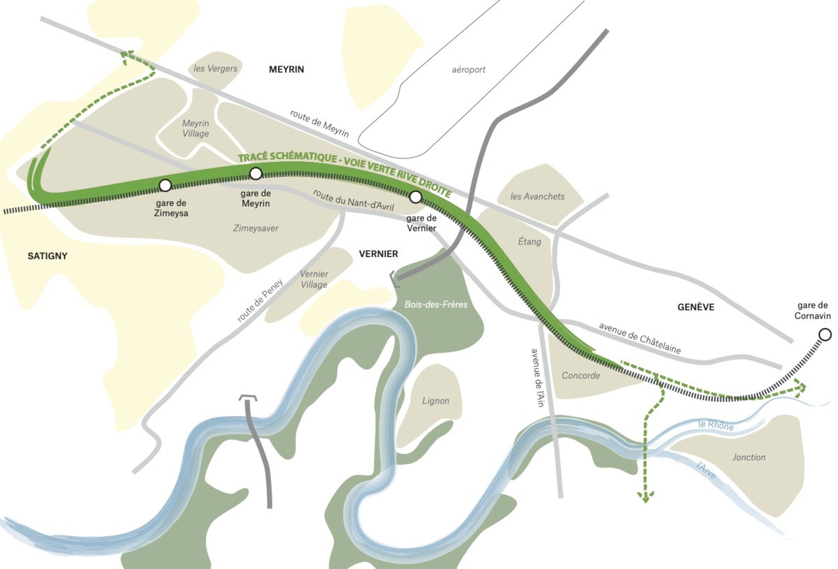 Voie verte rive droite : de Vernier-Châtelaine à Satigny-Zimeysa