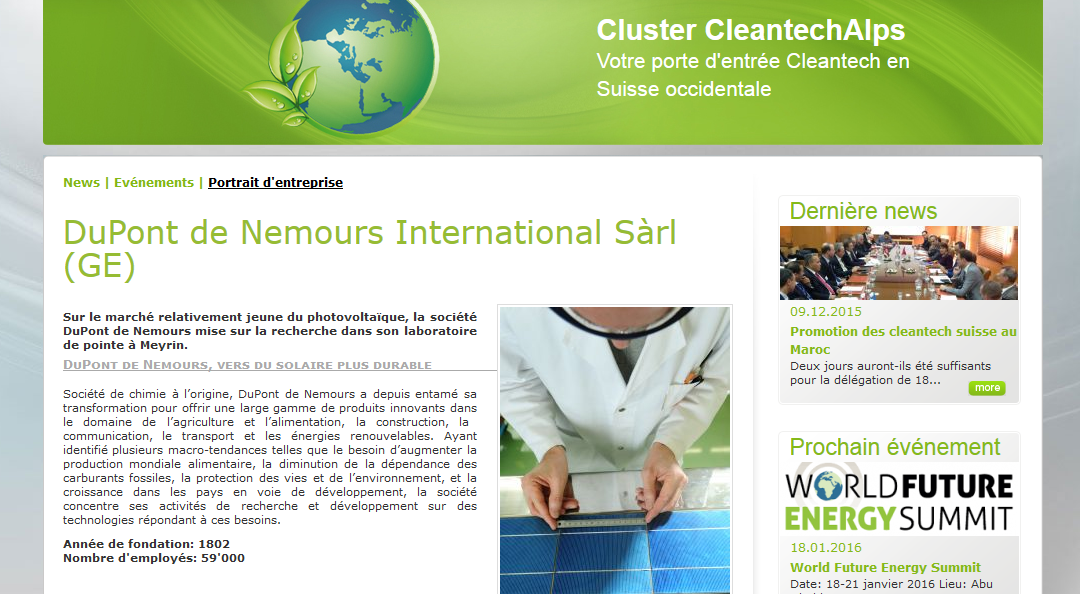 Portrait d&rsquo;entreprise : DuPont de Nemours International Sàrl